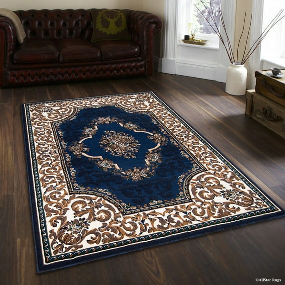 Allstar 8x10 Traditional Area Rug in Blue with Ivory French Aubusson design (7' 9" x 10' 1")