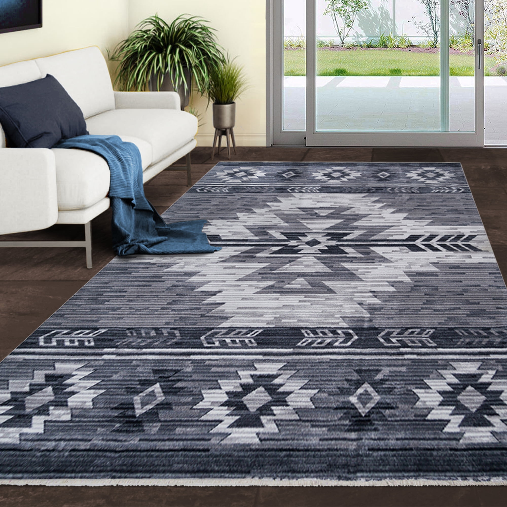 Allstar 8x10 Tribal Accent Rug in Gainsboro Grey with Grey Navajo ...