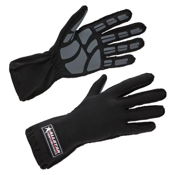 Allstar 913012 Single Layer Outseam Racing Gloves Non-SFI Black Pair - Medium