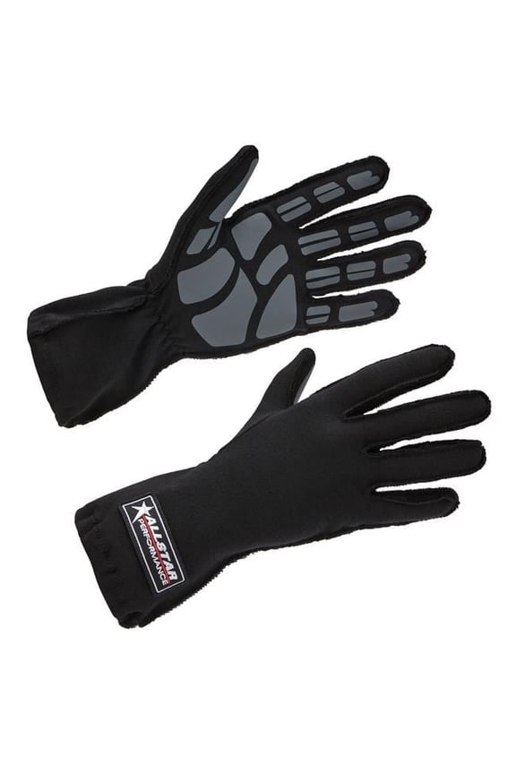 Allstar 913012 Single Layer Outseam Racing Gloves Non-SFI Black Pair - Medium