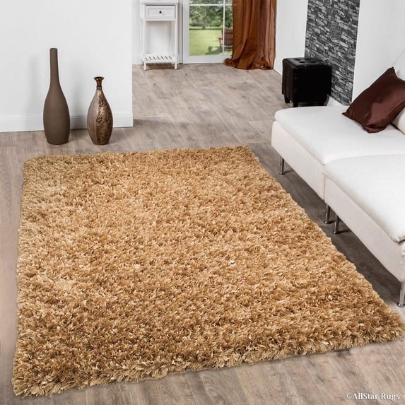 Allstar Beige Solid Thick Modern Shaggy Area Rug (7' x 10' 2")