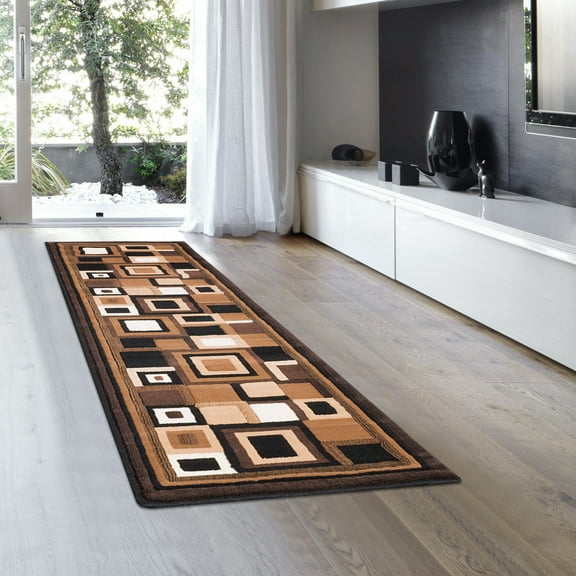 Allstar Black Abstract Modern Area Carpet Rug - Runner (2' 0" x 7' 2")