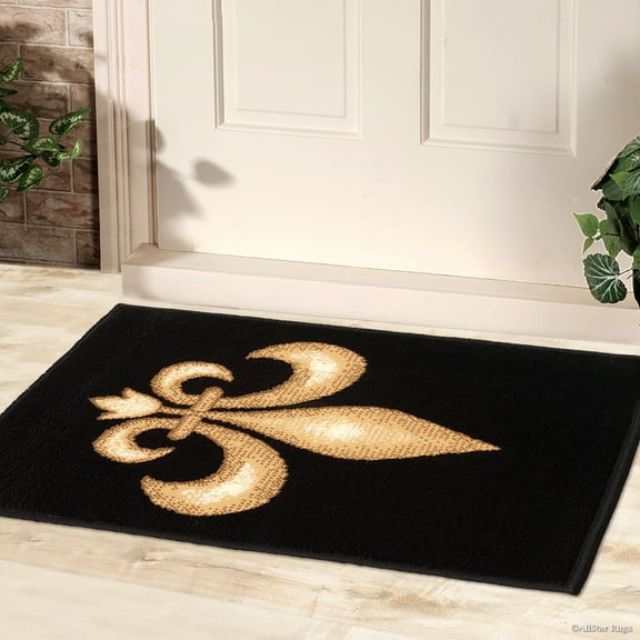 Allstar Black Doormat Accent Rug Woven High Quality Rug, Fluerdelys / Fleur-De-Lis Symbol (2' 0" x 2' 11")