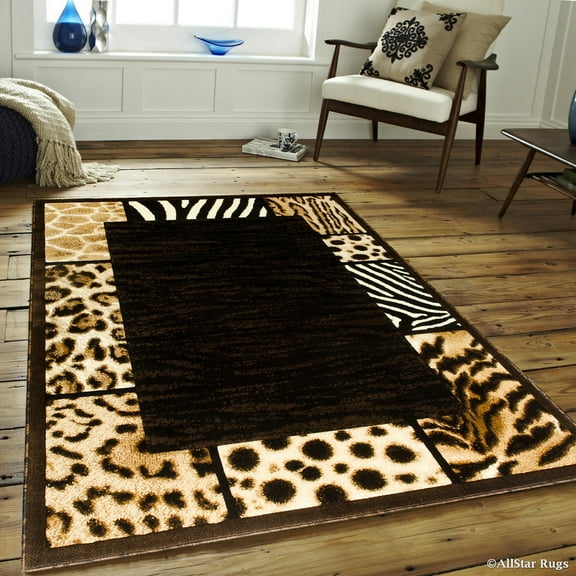 Allstar Black High Density Double Shot Drop-Stitch Carving Exotic Animal Skin and Nature. Safari Woven Area Rug (5' 2" x 7' 2")