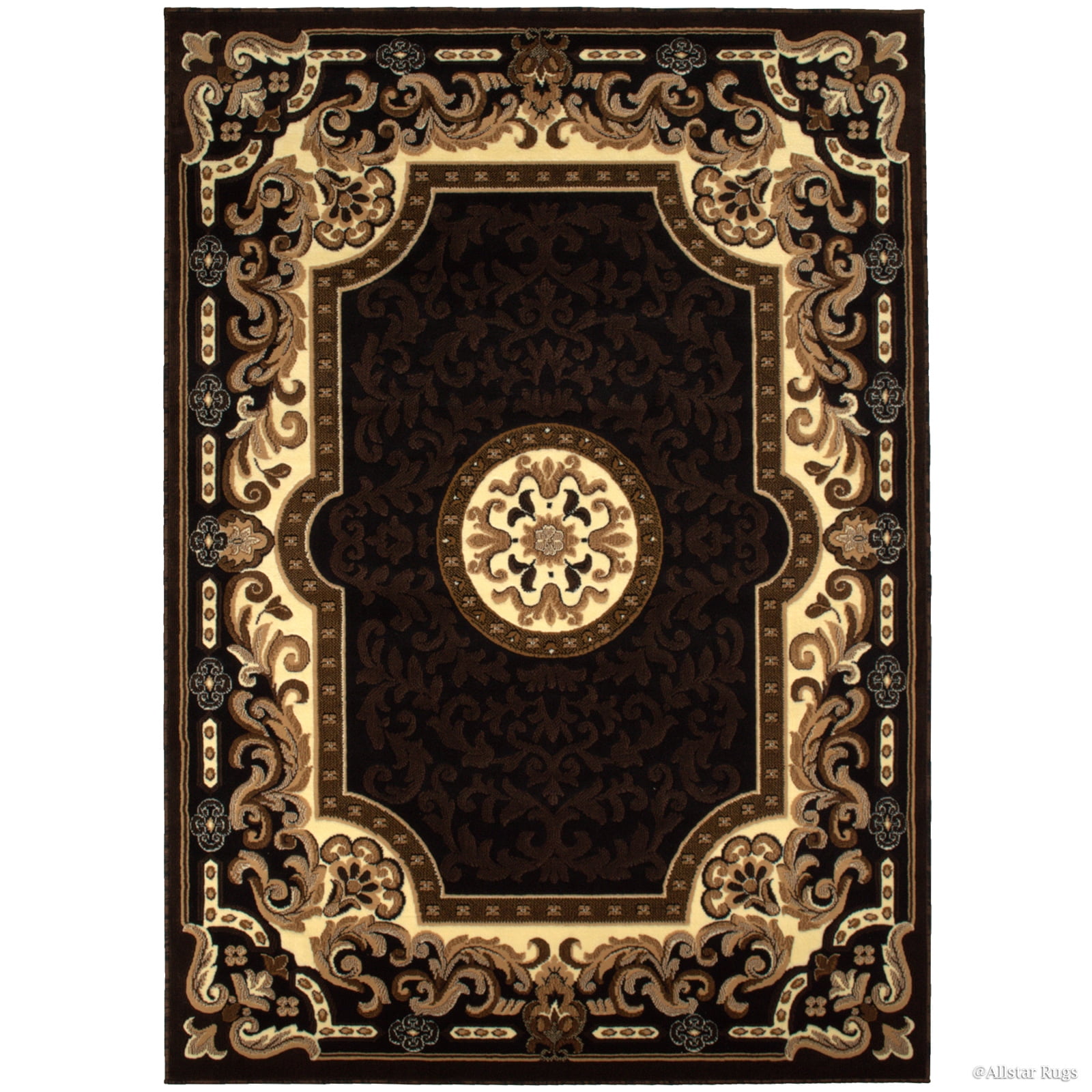 Black and Brown Stain-Resistant Synthetic Area Rug