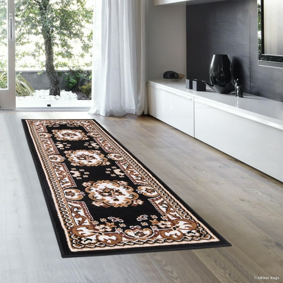 Allstar Black Woven High Quality Rug. Traditional. Persian. Flower. Western. Design Area Rug (2' 0" x 7' 3")