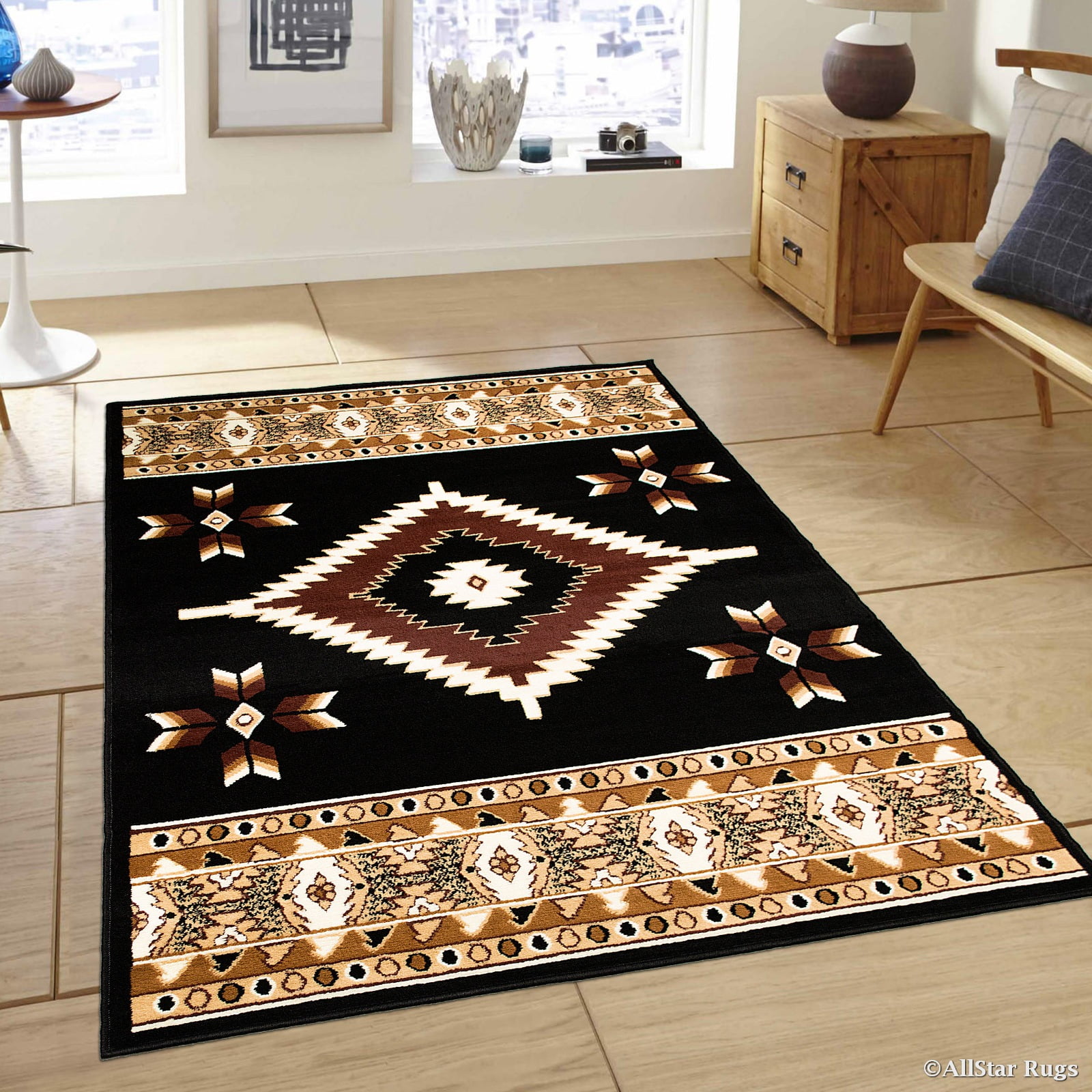 Allstar Black Woven High Quality Rug. Traditional. Persian. Flower