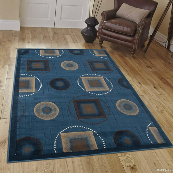 Allstar Blue Abstract Modern Area Carpet Rug (5' 2" x 7' 2")