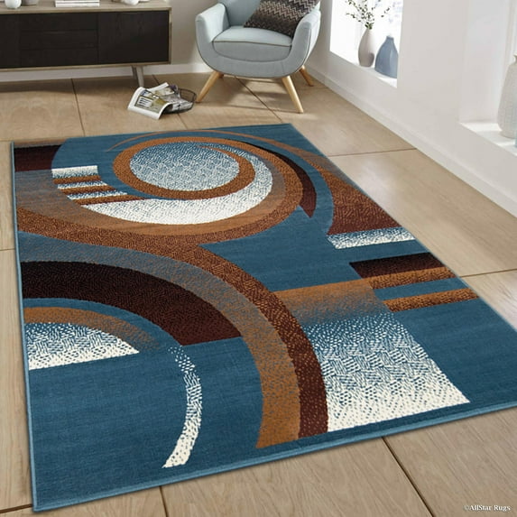 Allstar Blue Area Rug. Contemporary. Abstract. Traditional. Geometric. Formal. Shapes. Squares (5' 2" x 7' 1")