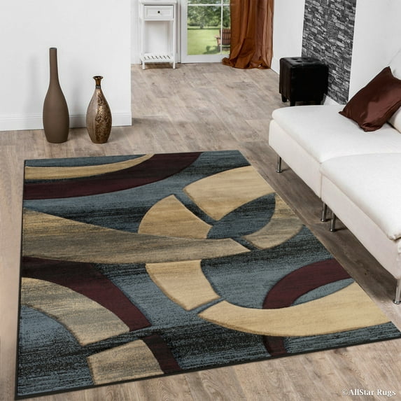 Allstar Blue Carved Circles Modern Abstract Geometric Area Rug (5' 2" x 7' 2")