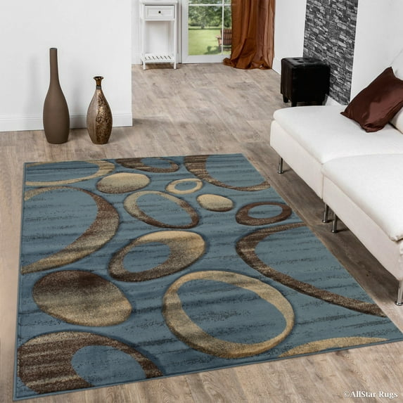 Allstar Blue Carved Circles Modern Geometric Area Rug (5' 2" x 7' 2")