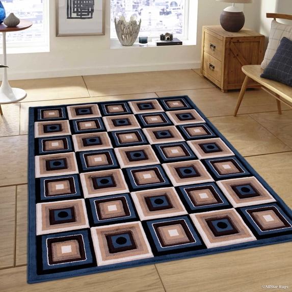Allstar Blue Squares Modern Geometric Area Rug (7' 9" x 10' 5")