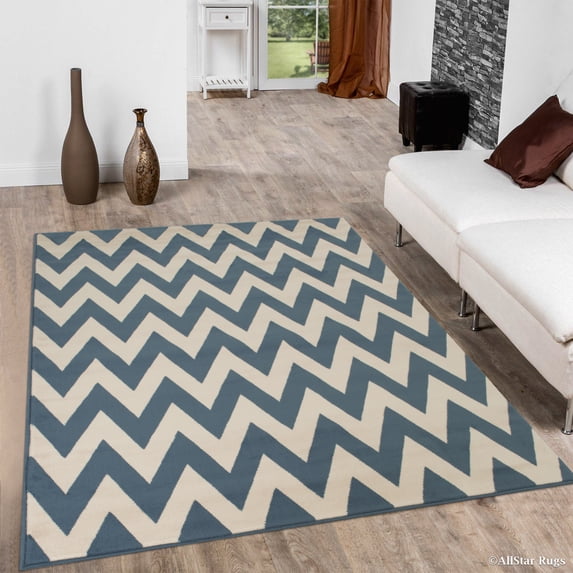 Allstar Blue Woven Hand Carved Chevron Geometric Area Rug (7' 9" x 10' 5")