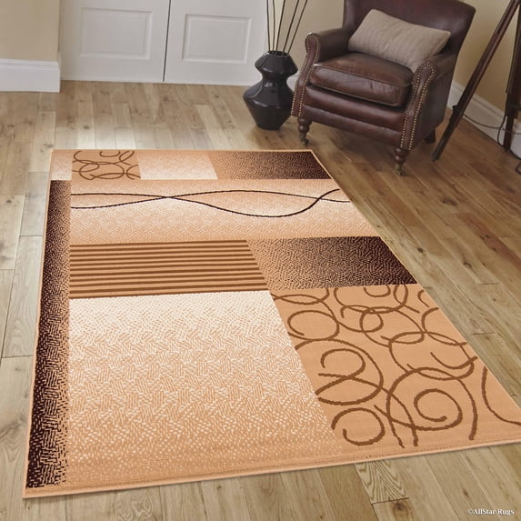 Allstar Brown Area Rug. Contemporary. Abstract. Traditional. Formal. Shapes. Spirals. Circles (7' 7" x 10' 6")
