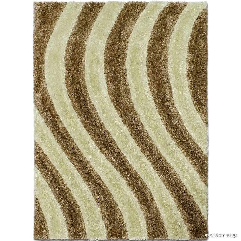 Champagne and Brown Abstract Shag Rug 5' x 7'