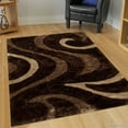 thumbnail image 1 of Allstar Brown Shaggy Area Rug with 3D Brown Circle Design. Contemporary Formal Hand Tufted (5' x 7'), 1 of 4
