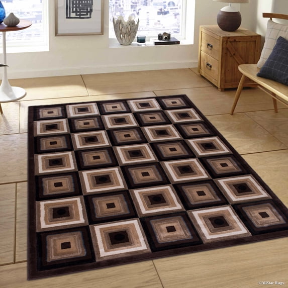 Allstar Brown Squares Modern Geometric Area Rug (5' 2" x 7' 2")