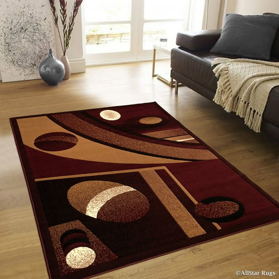 Allstar Burgundy Abstract Modern Area Carpet Rug (3' 9" x 5' 1")