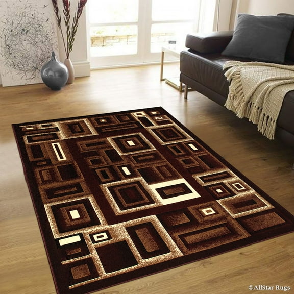 Allstar Burgundy Abstract Modern Area Carpet Rug (5' 2" x 7' 2")