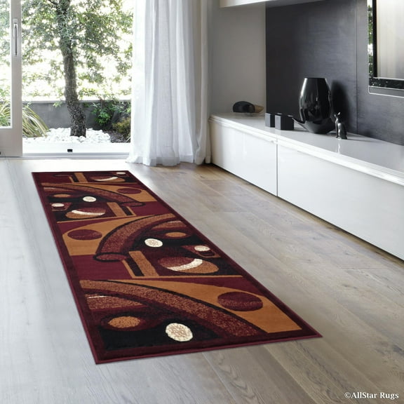 Allstar Burgundy Abstract Modern Area Carpet Rug - Runner (2' 0" x 7' 2")
