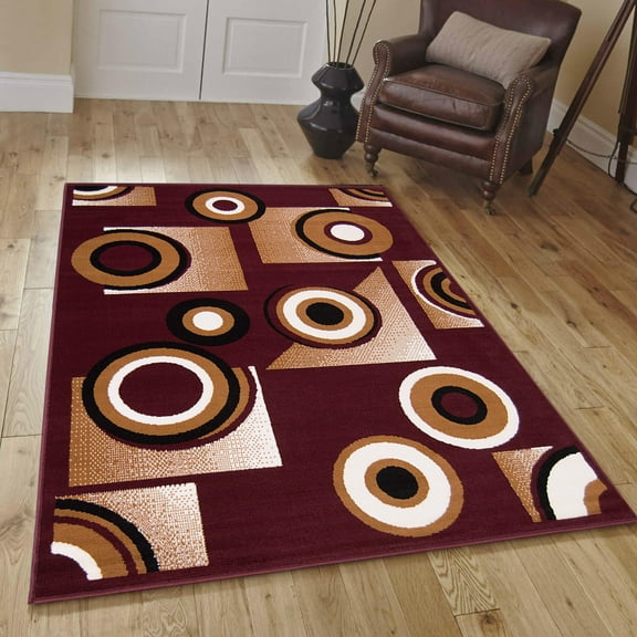 Allstar Burgundy Area Rug. Contemporary. Abstract. Traditional. Formal. Shapes. Spirals. Circles (5' 2" x 7' 1")