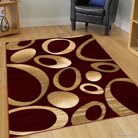 Allstar Burgundy Carved Circles Modern Geometric Area Rug (3' 9" x 5' 1")