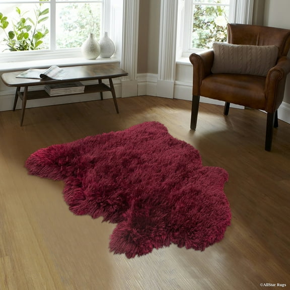 Allstar Burgundy Rug, High Quality Faux Sheep / Polar Bear Shape, No-Shedding, Ultra-Extended Pile Height Shag (2' 11" x 3' 11")