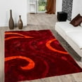 thumbnail image 1 of Allstar Burgundy Shaggy Area Rug with 3D Red Circle Design. Contemporary Formal Hand Tufted (7' 6" x 10' 5"), 1 of 4