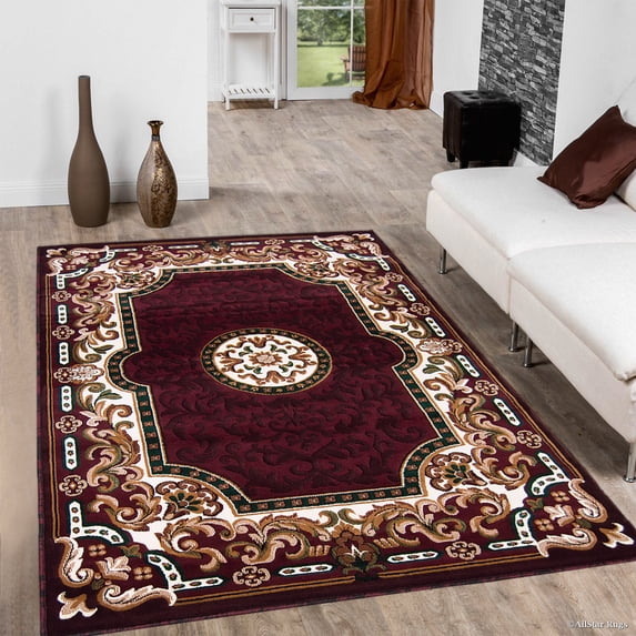 Allstar Burgundy Woven High Quality High Density Double Shot Drop-Stitch Carving (5' 2" x 7' 2")