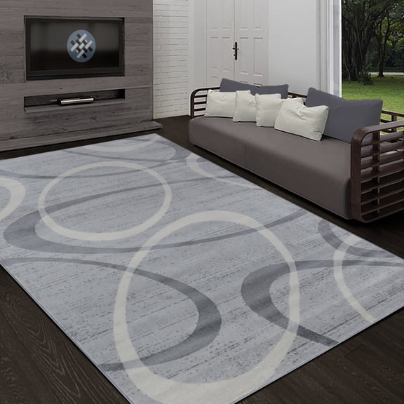 Allstar Contemporary Accent Rug with Intersecting Ring design Smoke 5' x 8' 5' x 8'