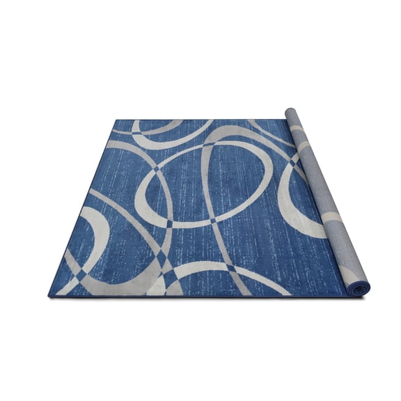 Allstar Contemporary Accent Rug with Intersecting Ring design Space-Blue 5' x 8' 5' x 8'