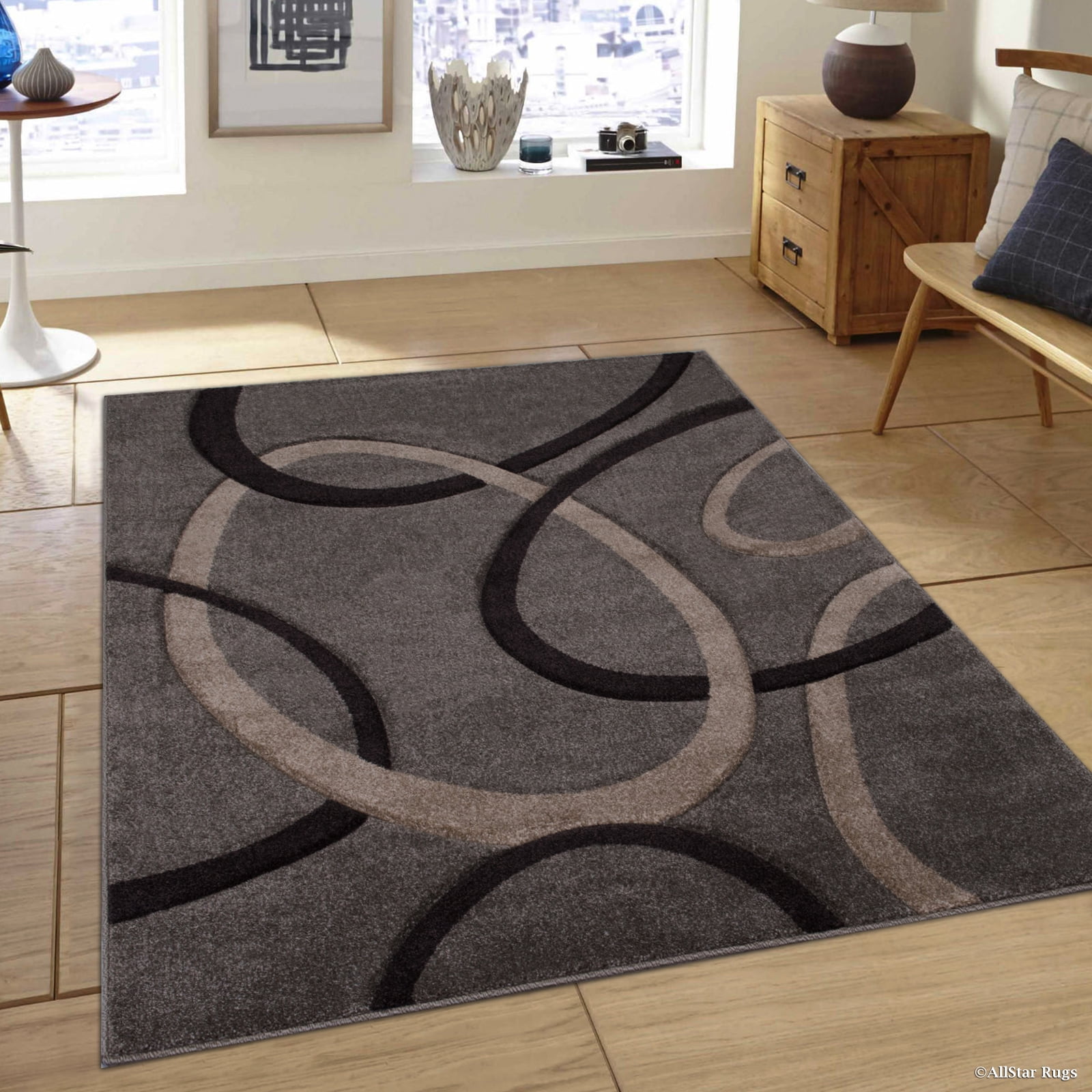 Allstar Fume Modern Geometric circle design Area Rug (5' 2" x 7' 2