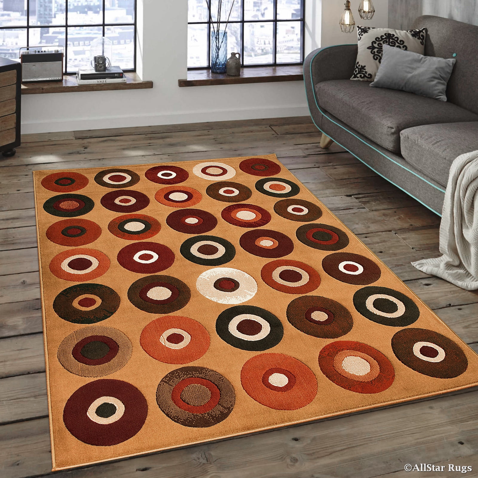 Gold and Brown Geometric Synthetic 5' x 7' Area Rug