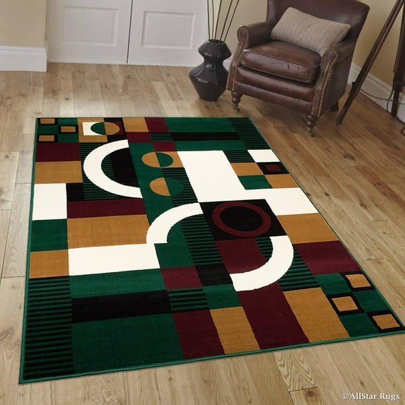 Allstar Green Area Rug. Contemporary. Abstract. Traditional. Geometric. Formal. Shapes. Squares (5' 2" x 7' 1")