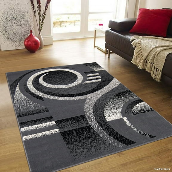 Allstar Grey Area Rug. Contemporary. Abstract. Traditional. Formal. Shapes. Spirals. Circles (7' 7" x 10' 6")