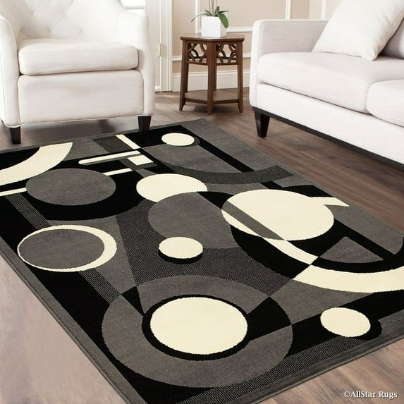 Allstar Grey Area Rug. Contemporary. Abstract. Traditional. Geometric. Formal. Shapes. Circles (3' 9" x 5' 1")