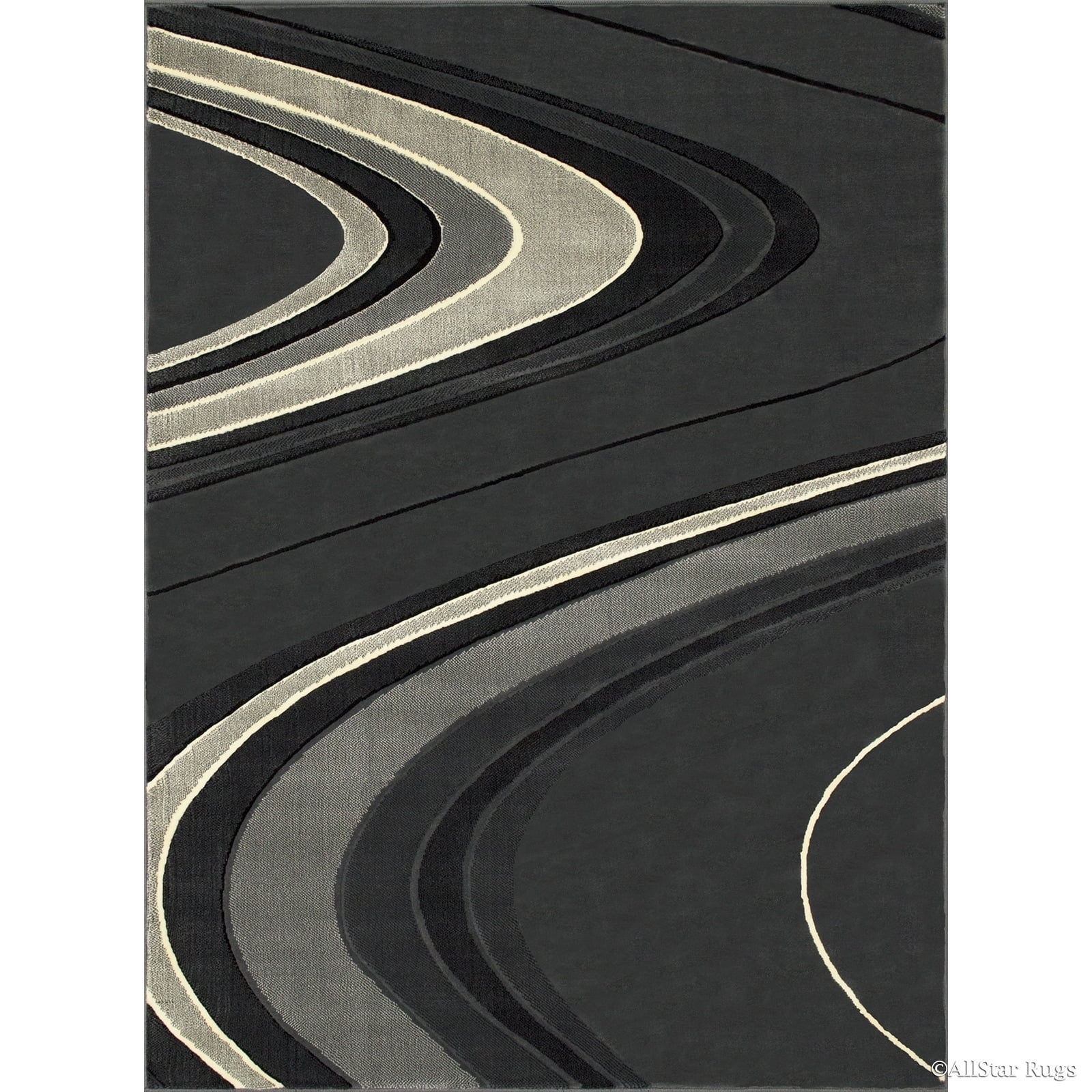 Grey and Ivory Abstract Wave Design 5' x 7' Rug