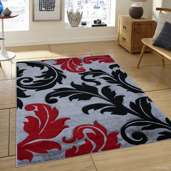 Allstar Grey Modern Geometric flowers design Area Rug (5' 2" x 7' 2")