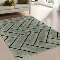 Allstar Grey Shaggy Area Rug with 3D Design with Black Lines. Contemporary Formal Casual Hand Tufted (5' x 7')