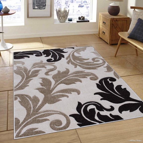 Allstar Ivory Modern Geometric flowers design Area Rug (5' 2" x 7' 2")