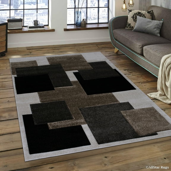 Allstar Ivory Modern Geometric square Contemporary design Area Rug (7' 9" x 10' 5")