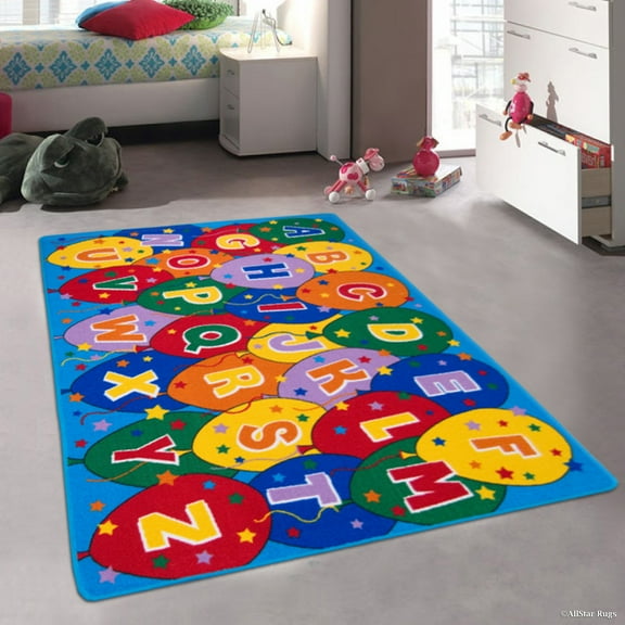 Allstar Kids / Baby Room Area Rug. Learn ABC / Alphabet Letters Baloons. Bright Colorful Vibrant Colors (3' 3" x 4' 10")