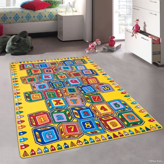 Allstar Kids / Baby Room Area Rug. Learn ABC / Alphabet Letters Numbers Cubes Bright Colorful Vibrant Colors (3' 3" x 4' 10")