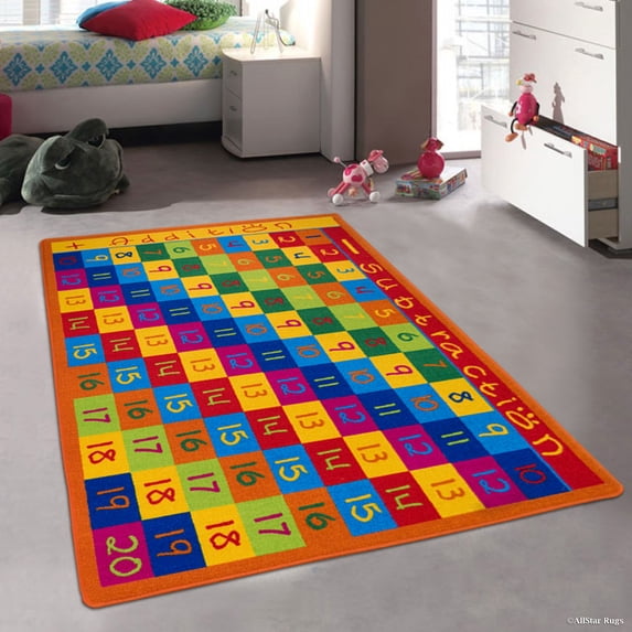 Allstar Kids / Baby Room Area Rug. Numbers Chart with Cubes Bright Colorful Vibrant Colors (7' 3" x 10' 2")