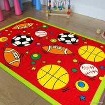 Allstar Kids / Baby Room Area Rug. Sports. Football. Basketball. Soccer and Baseball. Bright Red Colors (4' 11" x 6' 11")