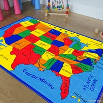 Allstar Kids / Baby Room Area Rug. USA Map. Fifty States. Bright Colorful Vibrant Colors (3' 3" x 4' 10")