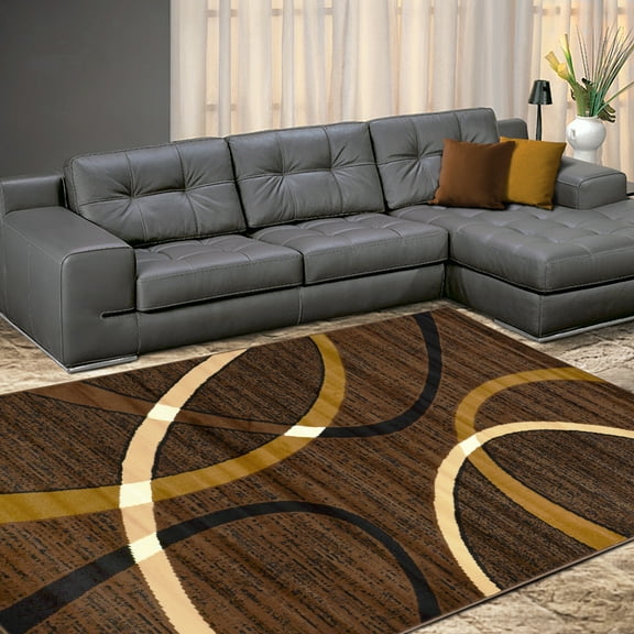 Allstar Modern Accent Rug in Brown with Overlapping Curve design - 5' x 8'