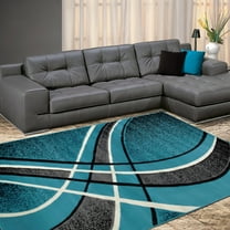 Allstar Modern Accent Rug with Curved Line design Deep Sky Blue 5' x 8' 5' x 8'