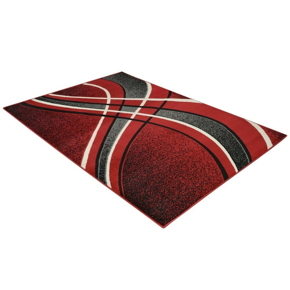 Allstar Modern Accent Rug with Curved Line design Red 8' x 10' 8' x 10'