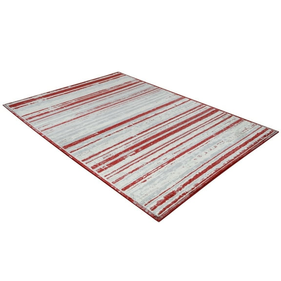 Allstar Modern Accent Rug with Diminished Line design Scarlet Red 5' x 8' 5' x 8'